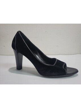Hugo Boss ~ Black Velvet Peep Toe Stiletto Heel Shoes ~ Size 37.5 EU / 7 US